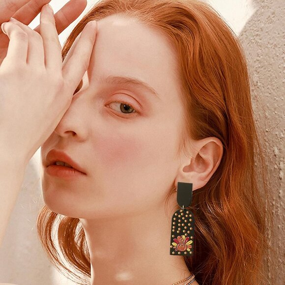 Triple Layer Black Turkey Lightweight Acrylic Thanksgiving Earrings for Women's - Picture 5 of 7